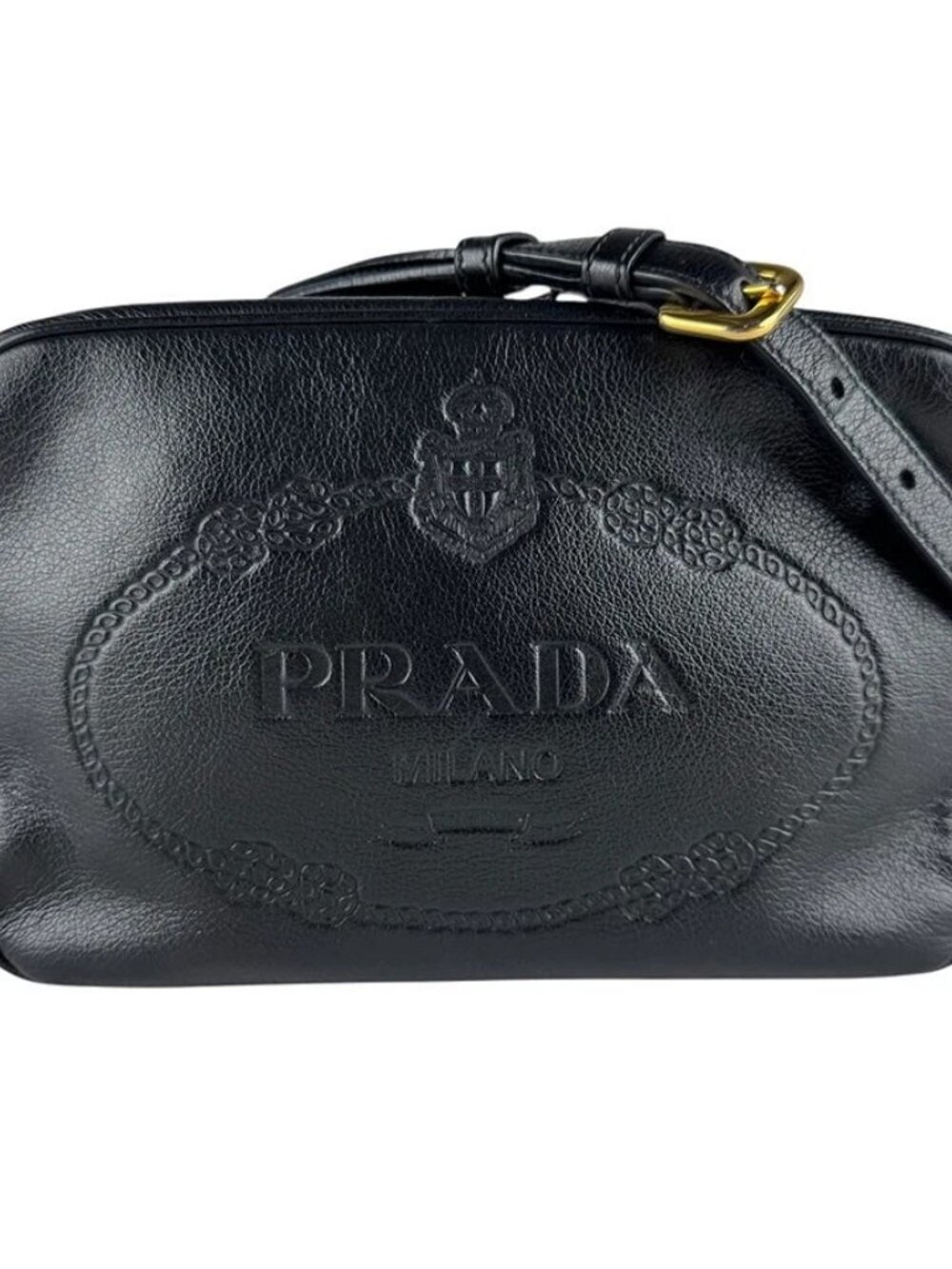 PRADA Crossbody Shoulder Bag Black Leather/Goldtone